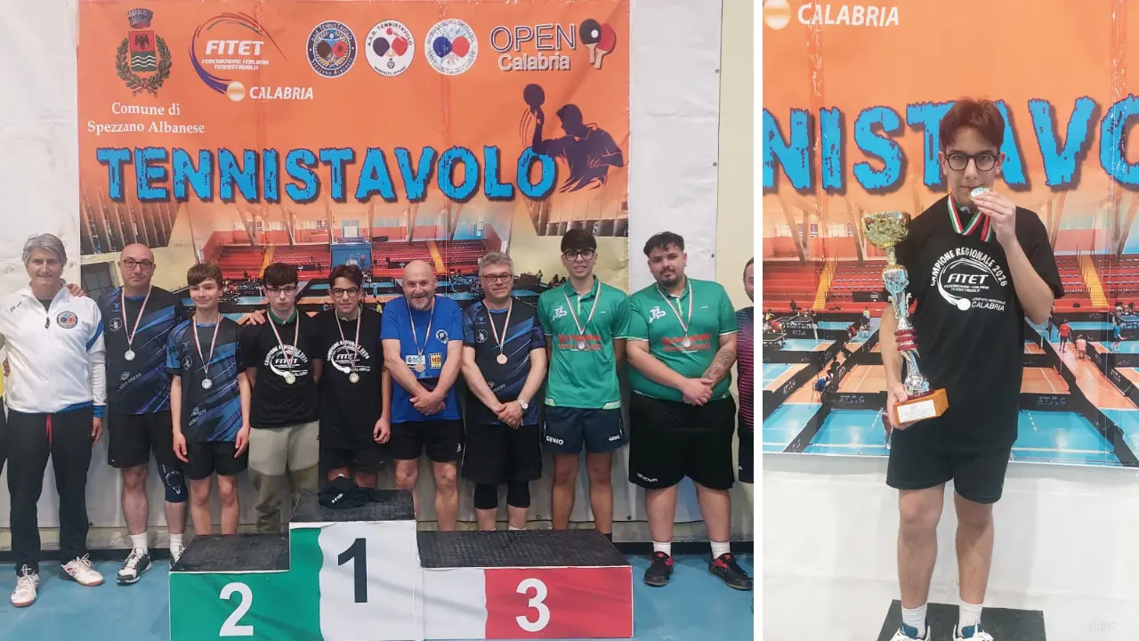 Tennistavolo\u00A0Piscopio protagonista a Spezzano Albanese: Scuticchio conquista singolare e doppio nelle finali regionali\n