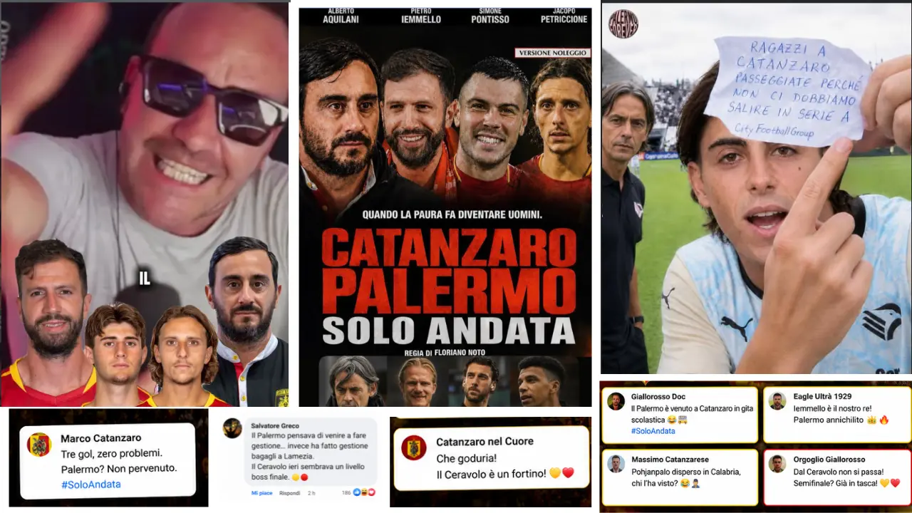 Il Catanzaro stende il Palermo 3-0 e\u00A0il web si scatena tra\u00A0meme\u00A0e sfottò: «Compà\u00A0non succede, ma se succede!»\n