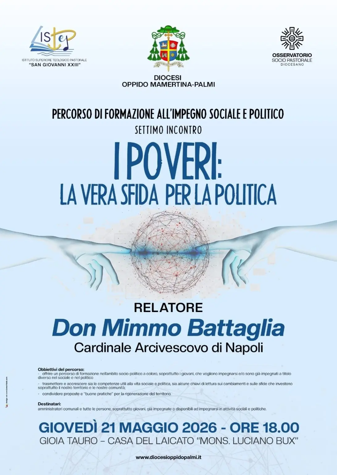 Il cardinale don Mimmo Battaglia giovedì 21 maggio a Gioia Tauro\n