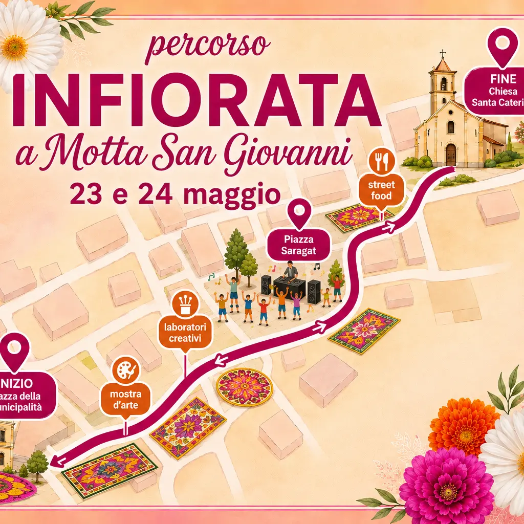 Motta San Giovanni si colora con la prima Infiorata: arte, fiori e musica nel cuore del paese\n