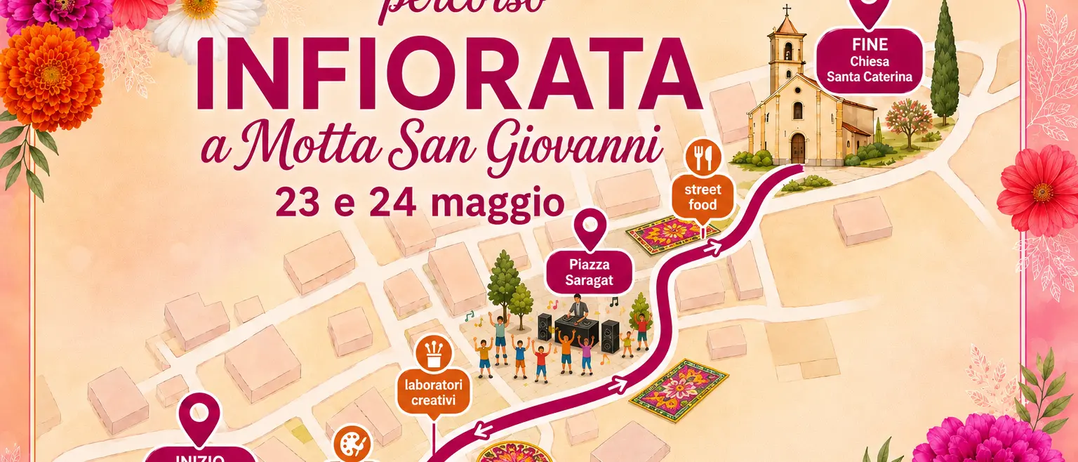 Motta San Giovanni si colora con la prima Infiorata: arte, fiori e musica nel cuore del paese\n