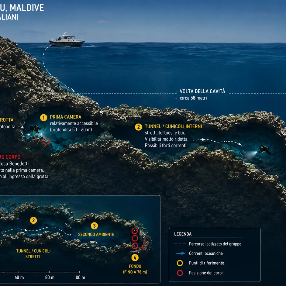 Maldive, recuperati due dei quattro corpi nella grotta di Dhekunu Kandu: “Operazione estremamente complessa”\n