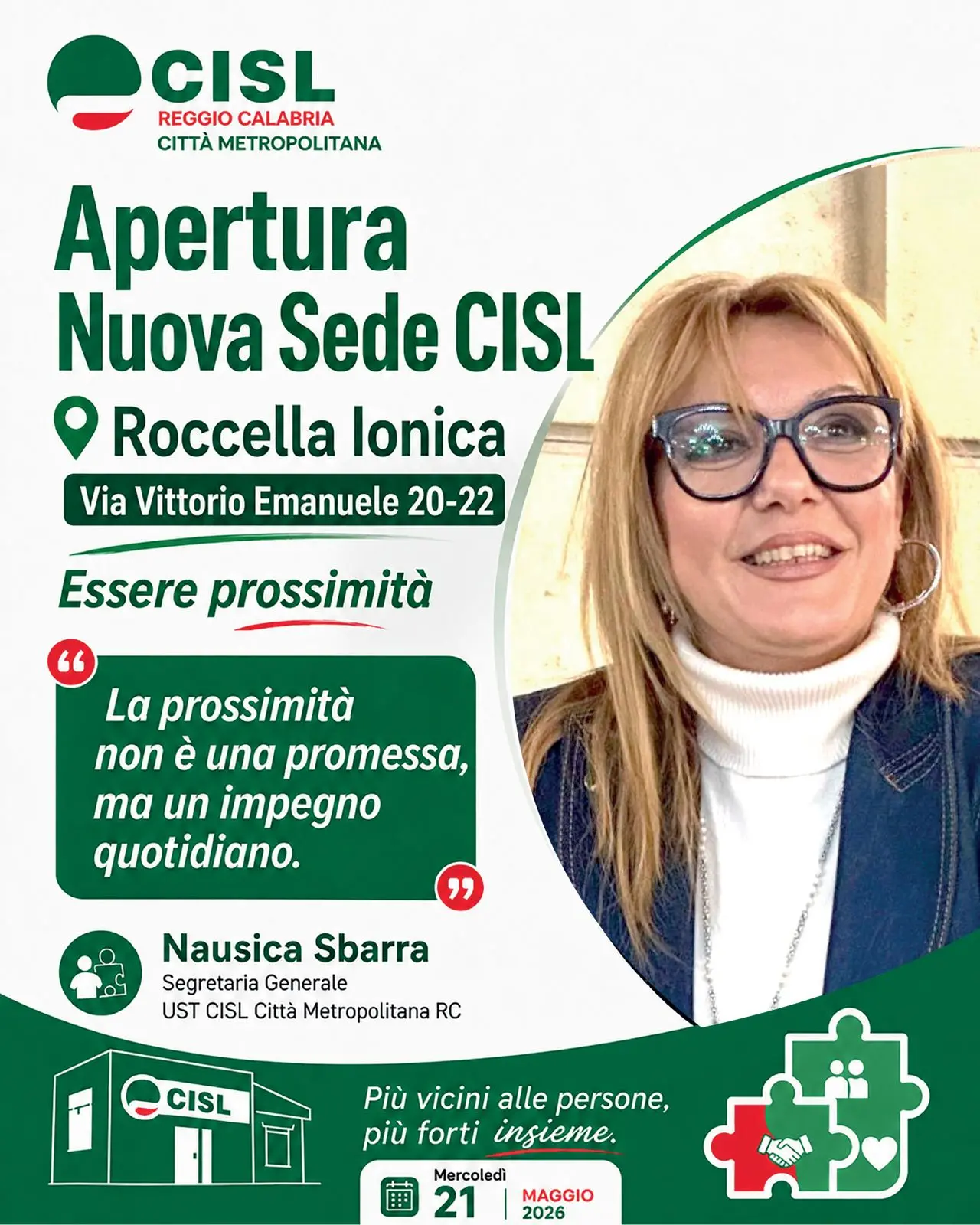 La CISL inaugura la nuova sede di Roccella Jonica: «Un presidio di prossimità per il territorio»\n