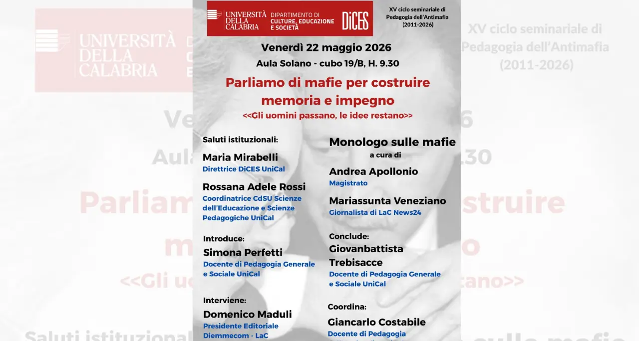 Un monologo per custodire la memoria della lotta contro le mafie: l’Unical e LaC insieme per la cultura della legalità\n