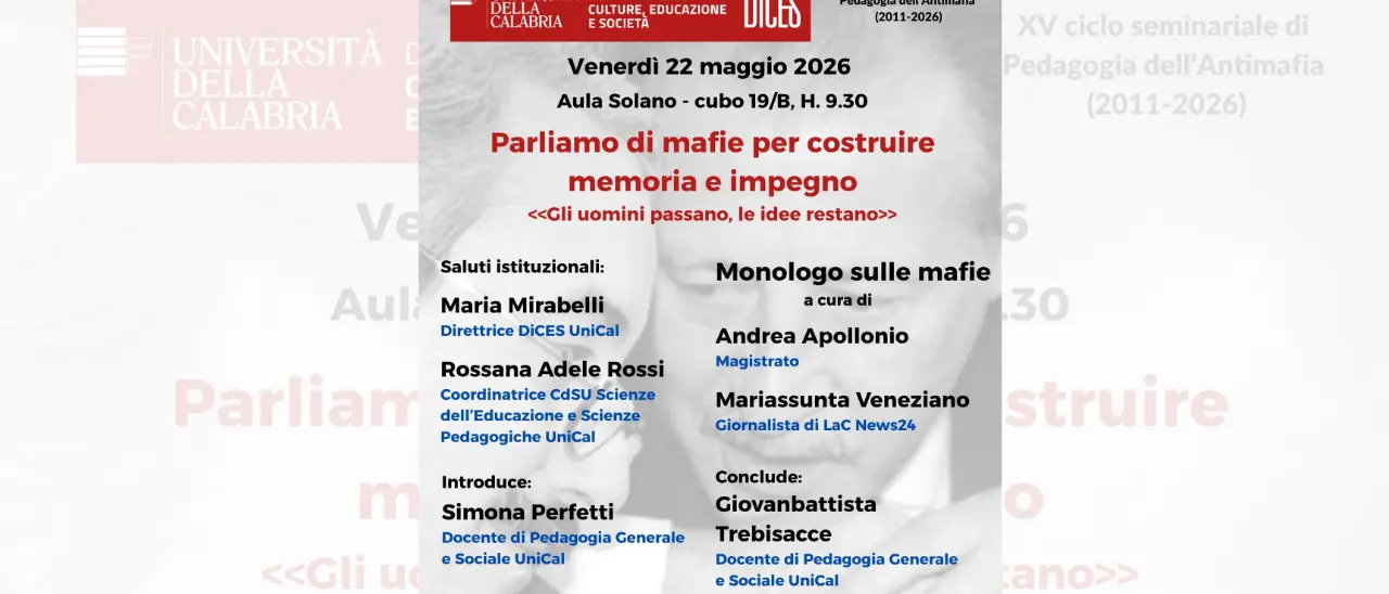 Un monologo per custodire la memoria della lotta contro le mafie: l’Unical e LaC insieme per la cultura della legalità\n