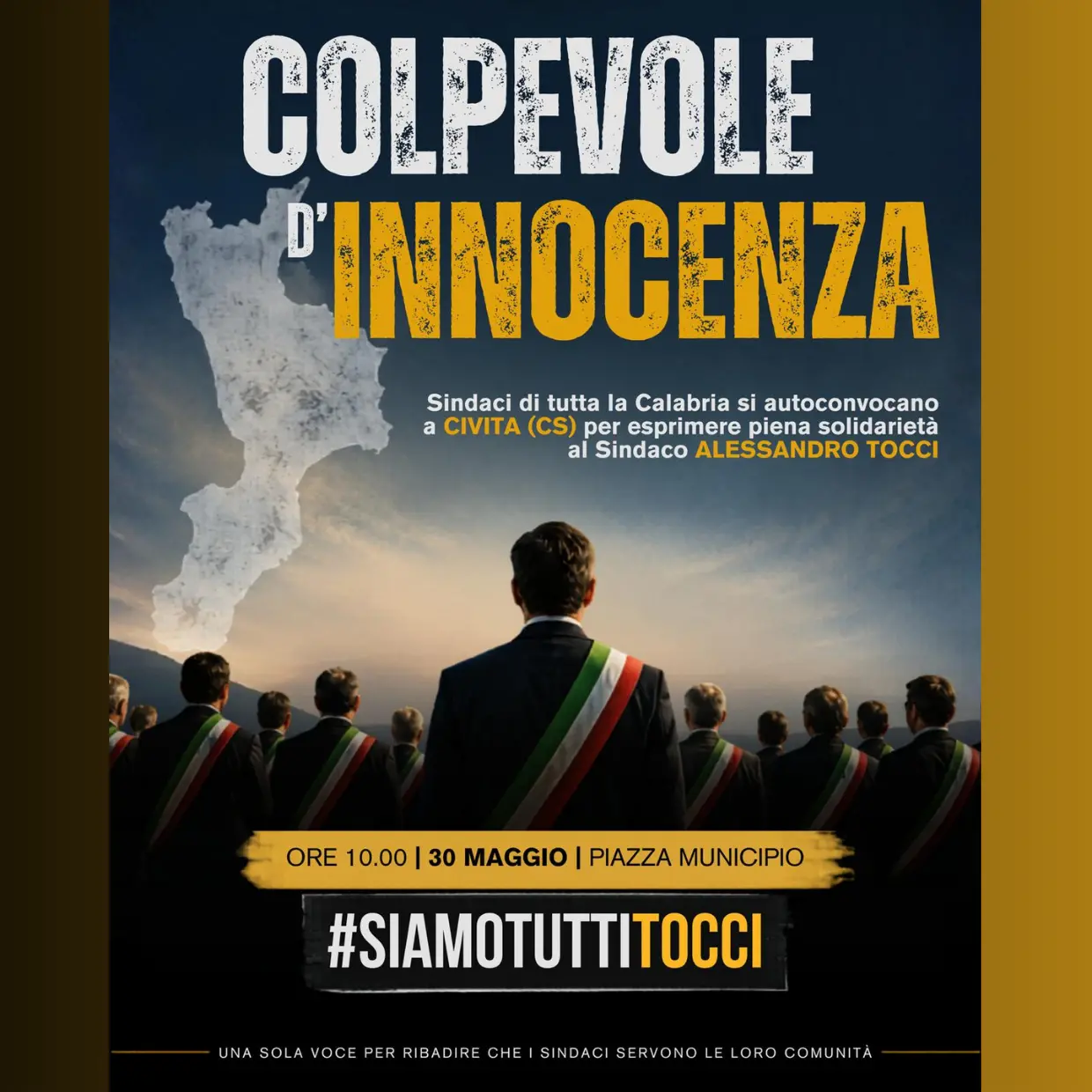 “Colpevole d’innocenza”: i sindaci calabresi si mobilitano per Alessandro Tocci dopo la sentenza sul Raganello\n