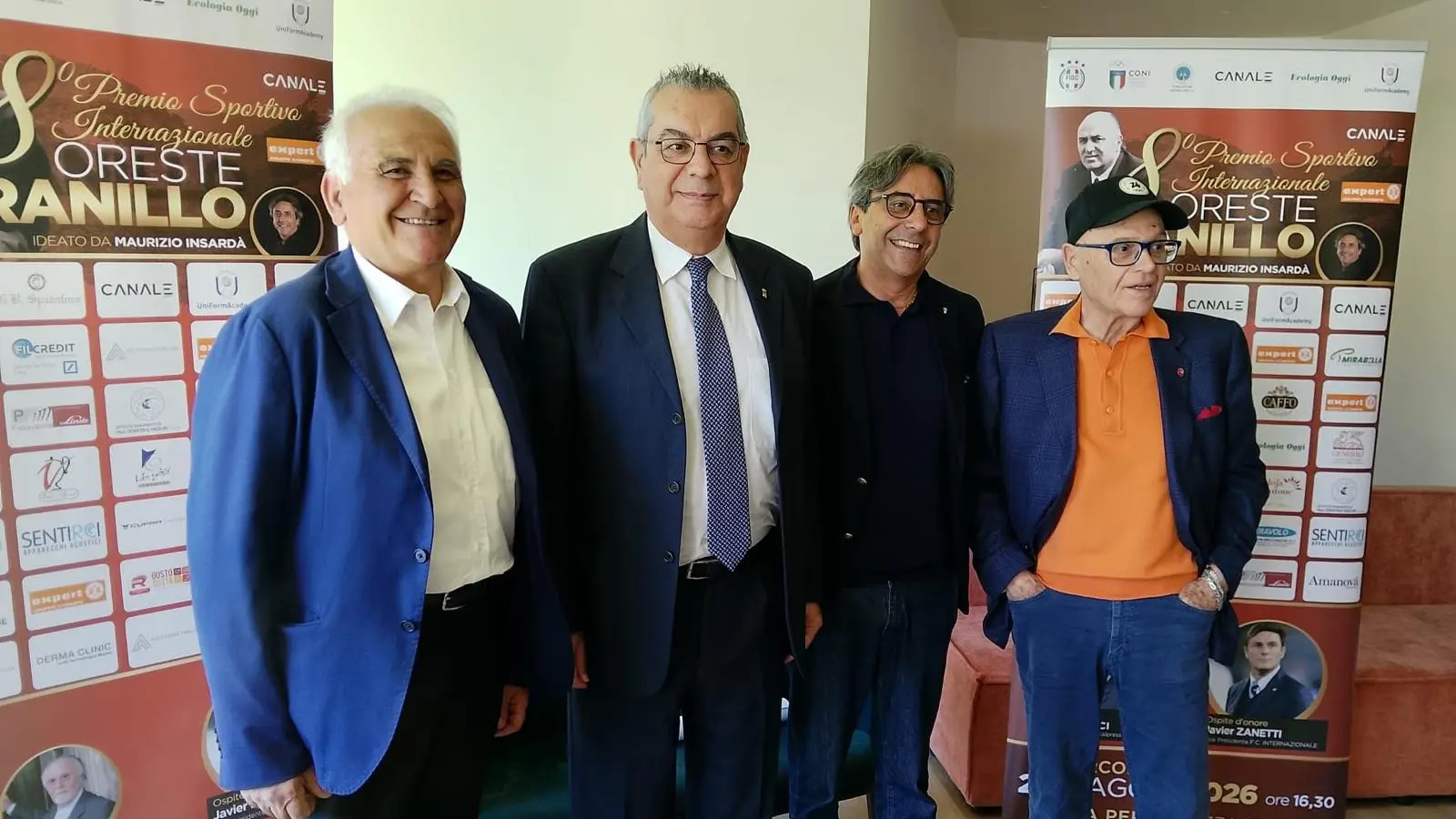 <p>Da destra il dirigente storico della Reggina Franco Iacopino, il giornalista Maurizio Insarda’ ideatore e organizzatore della kermesse, il presidente regionale del Coni Tino Scopelliti e il dirigente figc Calabria Giovanni Cilione</p>\\n