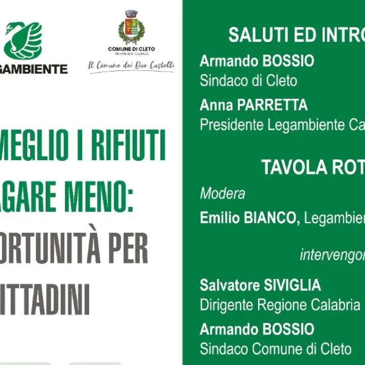 Rifiuti, a Cleto Legambiente rilancia la gestione virtuosa per pagare tariffe meno care\n