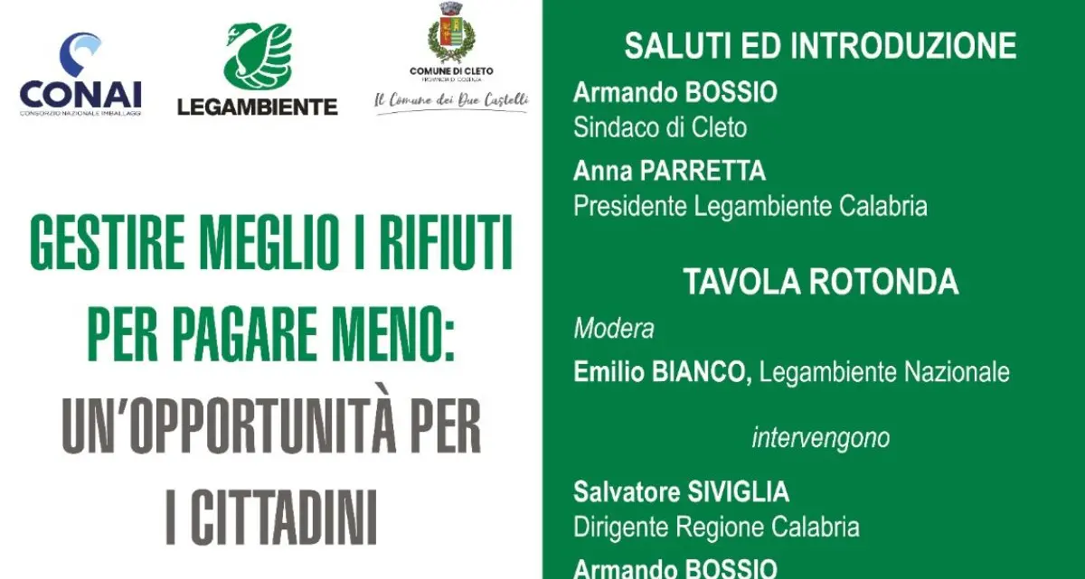 Rifiuti, a Cleto Legambiente rilancia la gestione virtuosa per pagare tariffe meno care\n