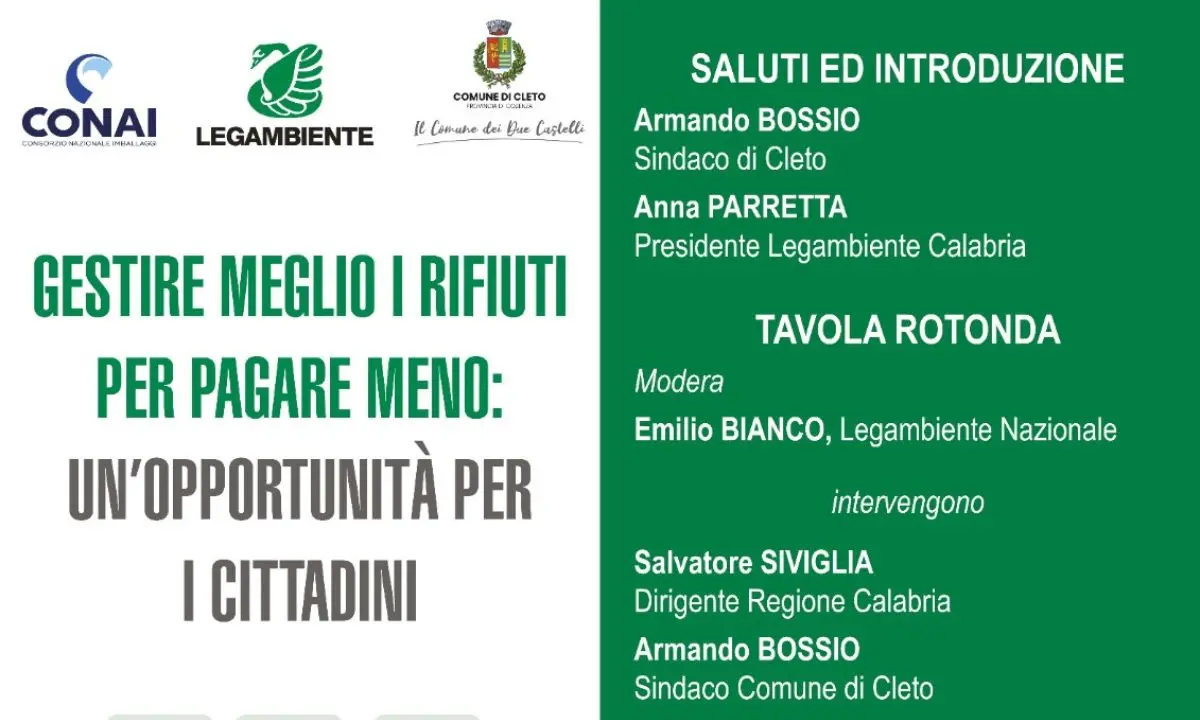 Rifiuti, a Cleto Legambiente rilancia la gestione virtuosa per pagare tariffe meno care\n