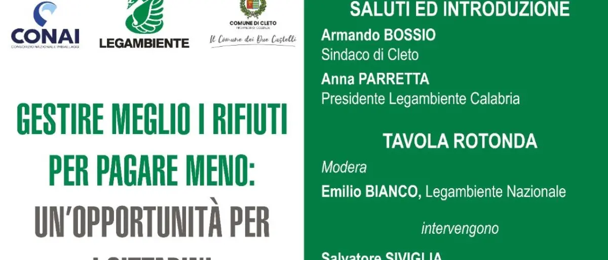 Rifiuti, a Cleto Legambiente rilancia la gestione virtuosa per pagare tariffe meno care\n