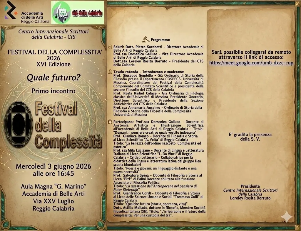Reggio,\u00A0il primo evento del Festival della Complessità 2026\n
