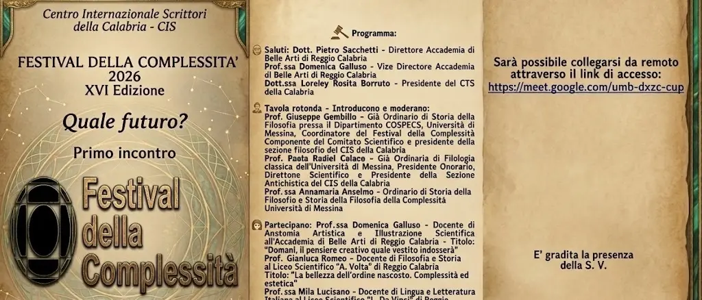 Reggio,\u00A0il primo evento del Festival della Complessità 2026\n