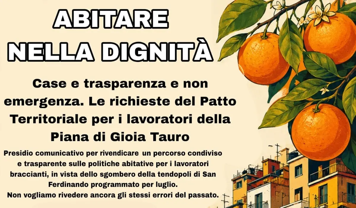 A Reggio\u00A0sit in per una accoglienza dignitosa dei lavoratori braccianti della Piana di Gioia Tauro\n