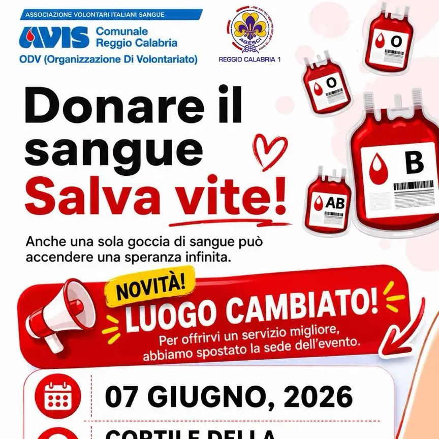 Reggio Calabria, l’Avis promuove una nuova giornata dedicata alla donazione del sangue il 7 giugno\n