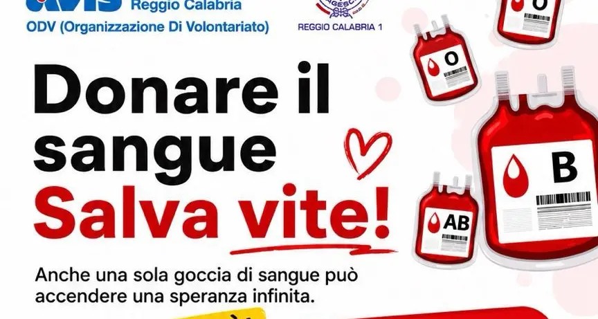 Reggio Calabria, l’Avis promuove una nuova giornata dedicata alla donazione del sangue il 7 giugno\n
