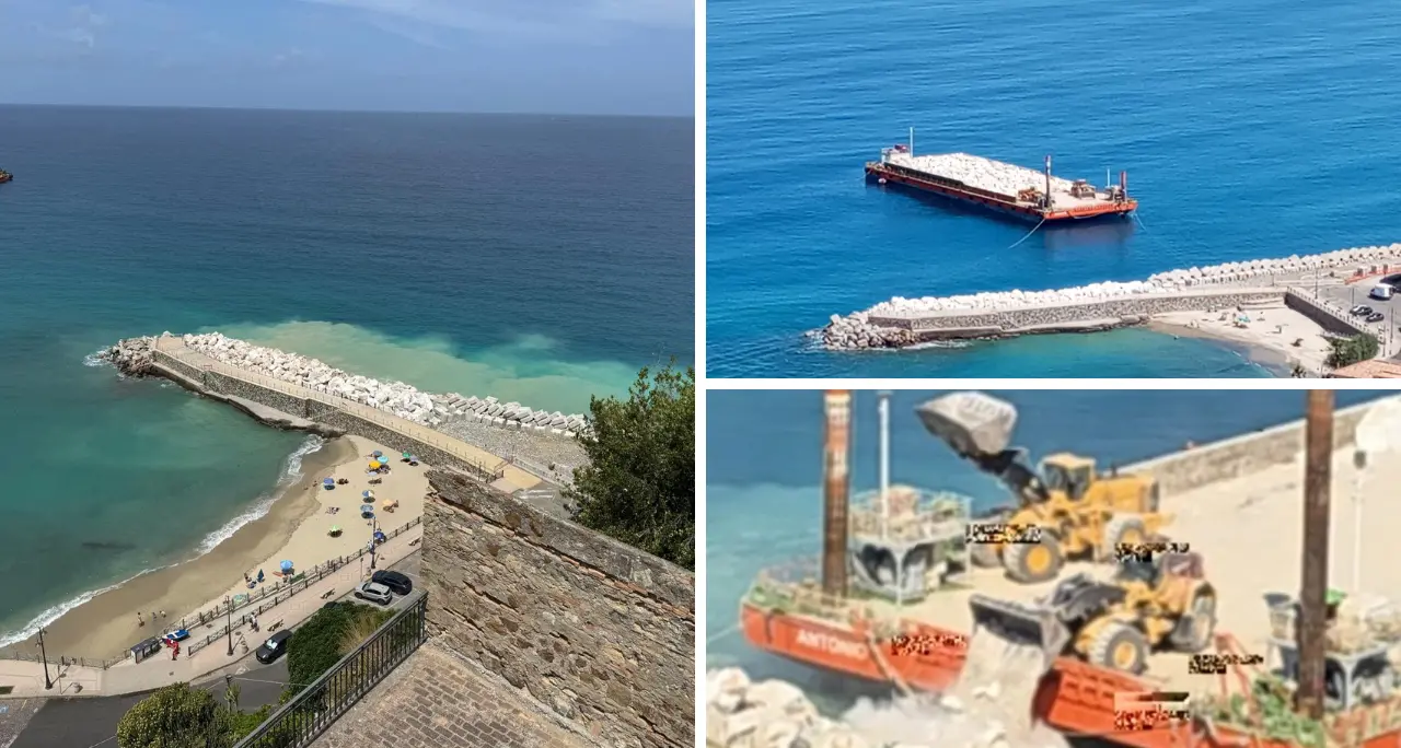 Lavori alla Marina di Pizzo: «Massi frangiflutti spinti in mare con le ruspe insieme ai detriti. Perché?»\n