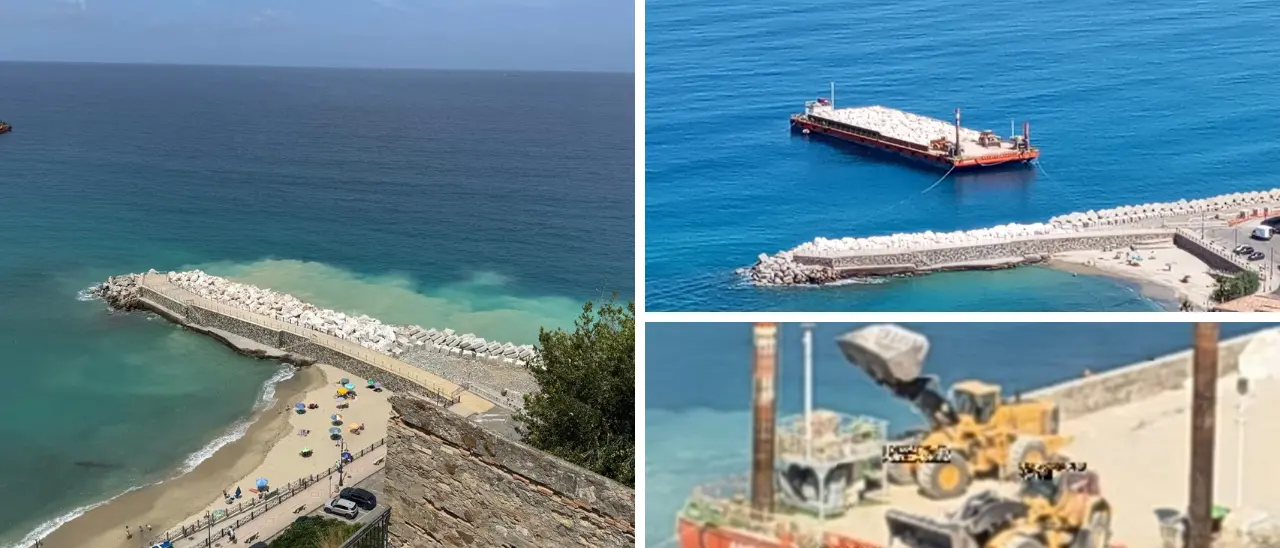 Lavori alla Marina di Pizzo: «Massi frangiflutti spinti in mare con le ruspe insieme ai detriti. Perché?»\n