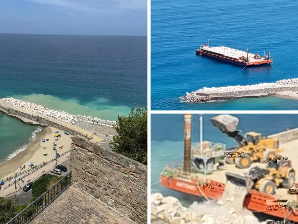 Lavori alla Marina di Pizzo: «Massi frangiflutti spinti in mare con le ruspe insieme ai detriti. Perché?»