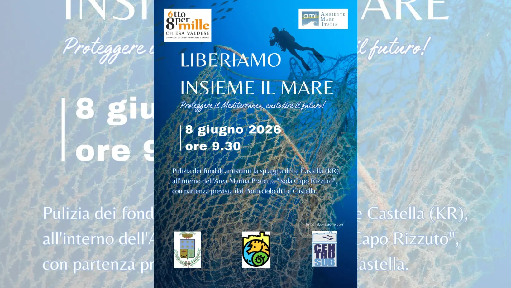 Dieci subacquei nei fondali di Le Castella per liberarli dalla plastica: l’iniziativa di Ambiente Mare Italia\n