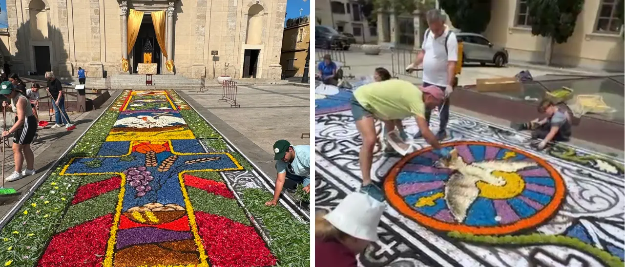 Vibo, incanta l’infiorata per il Corpus Domini davanti al Duomo: «Un tappeto di petali per il Santissimo sacramento»\n