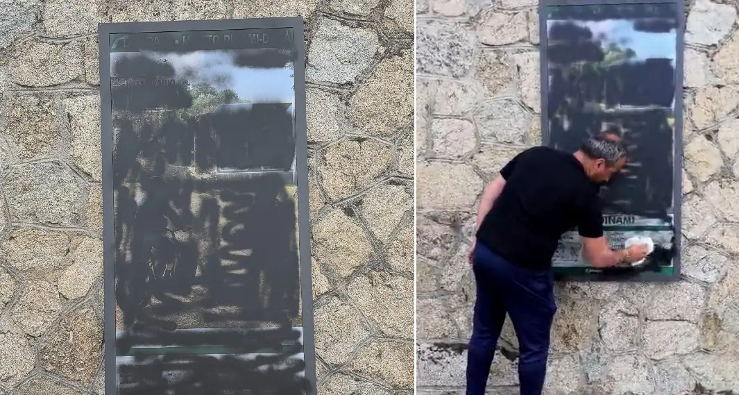 <p>A Dinami vandalizzato il cartello del Cammino del Normanno, <span style=\"color:hsl(0, 75%, 60%);\">il sindaco lo ripulisce</span>: «Colpita l’intera comunità»</p>