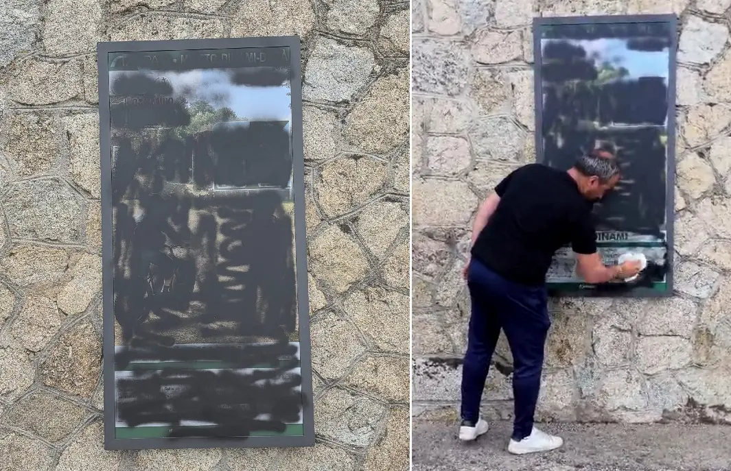 A Dinami vandalizzato il cartello del Cammino del Normanno, il sindaco lo ripulisce: «Colpita l’intera comunità»\n