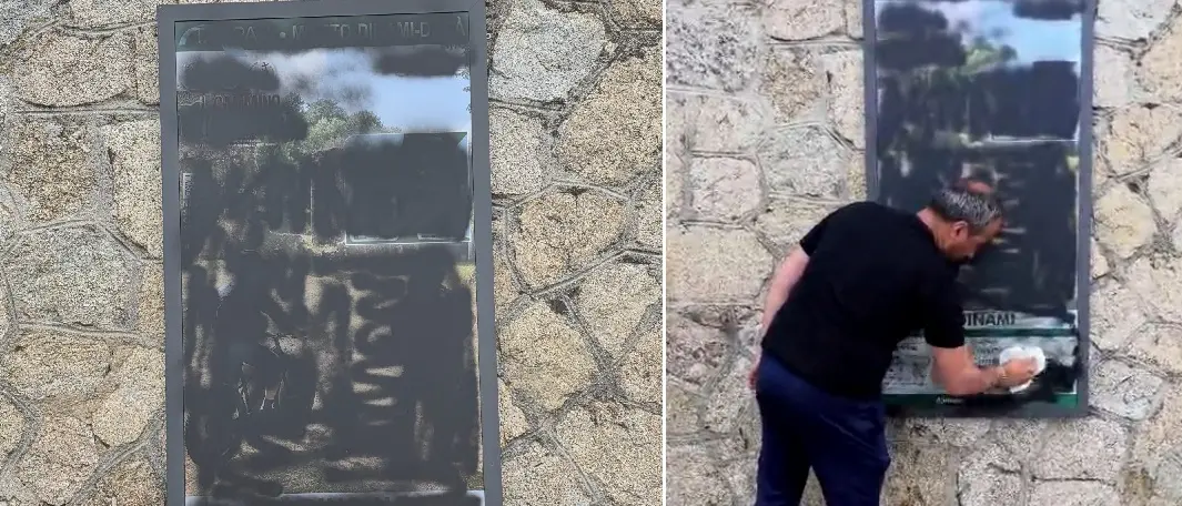 A Dinami vandalizzato il cartello del Cammino del Normanno, il sindaco lo ripulisce: «Colpita l’intera comunità»\n