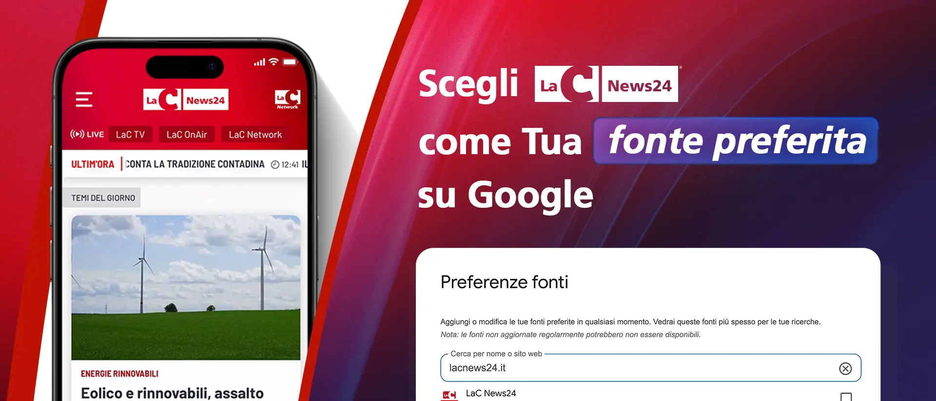 LaC News24 tra le Fonti preferite di Google, clicca per seguire l’informazione calabrese del network LaC\n