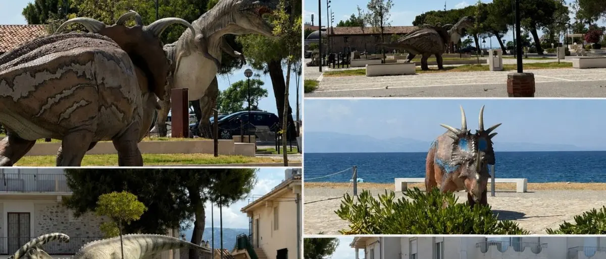 Dinosauri comparsi all’alba sul lungomare: sorpresa a Sant’Angelo\n