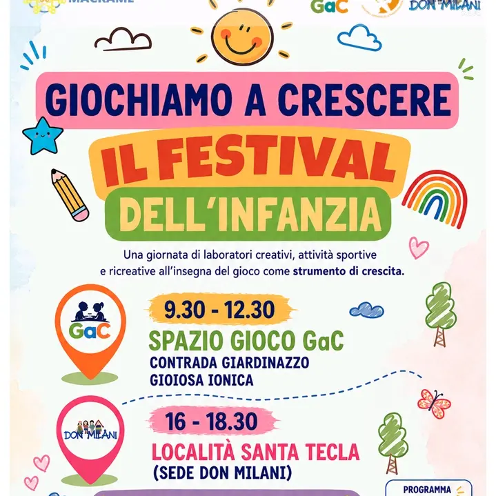 A Gioiosa Jonica il 18 giugno il Festival dell’Infanzia “Giochiamo a Crescere”\n