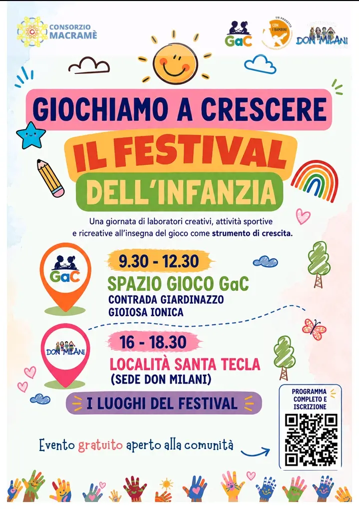 A Gioiosa Jonica il 18 giugno il Festival dell’Infanzia “Giochiamo a Crescere”\n