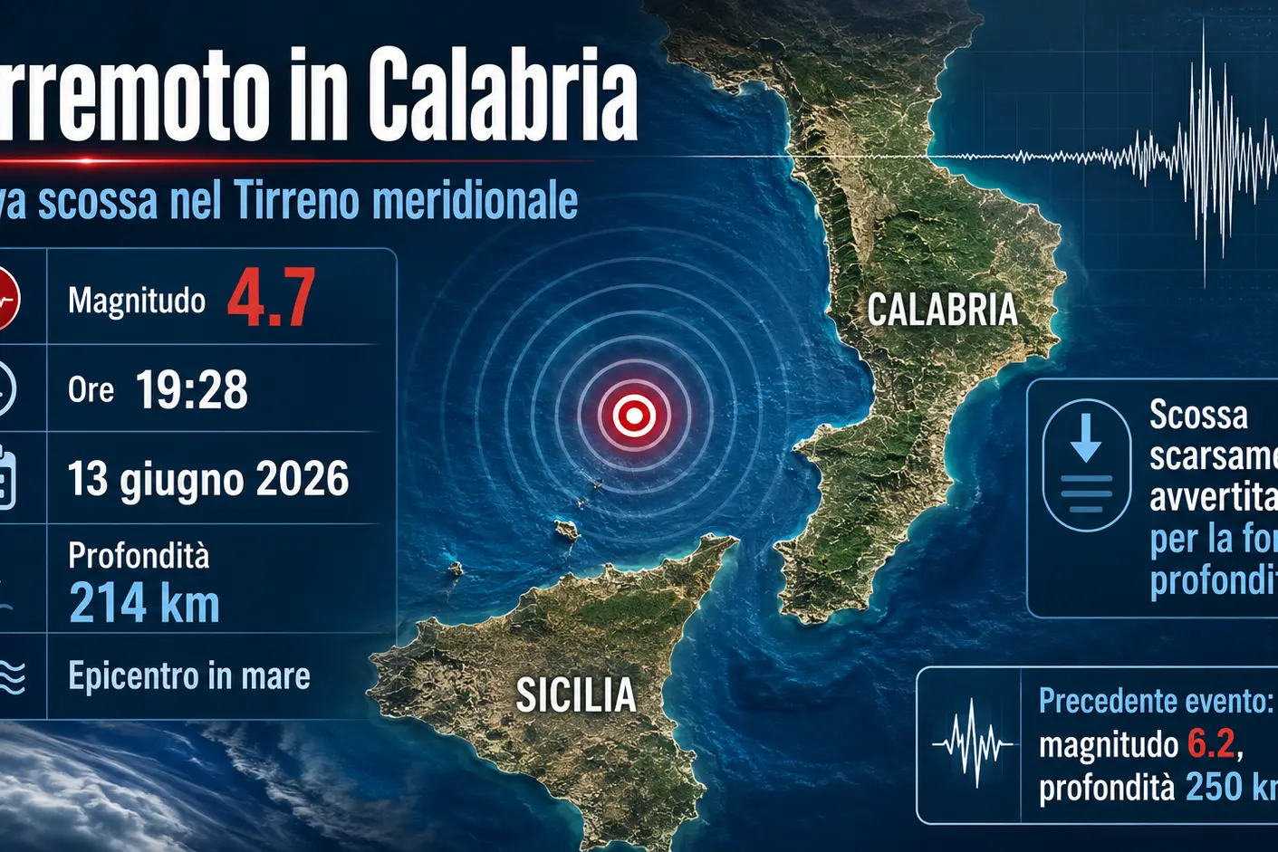 <p>Terremoto al largo di Tropea, magnitudo 4.7 a 214 chilometri di profondità: forte ma poco avvertito dalla popolazione</p>