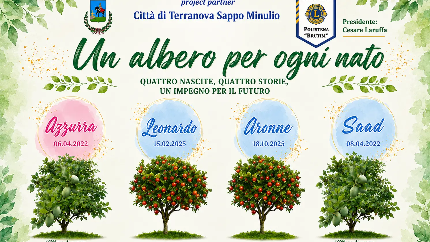 “Un albero per ogni nato”: il Lions Club Polistena “Brutium” e il Comune di Terranova Sappo Minulio insieme per un futuro più verde\n