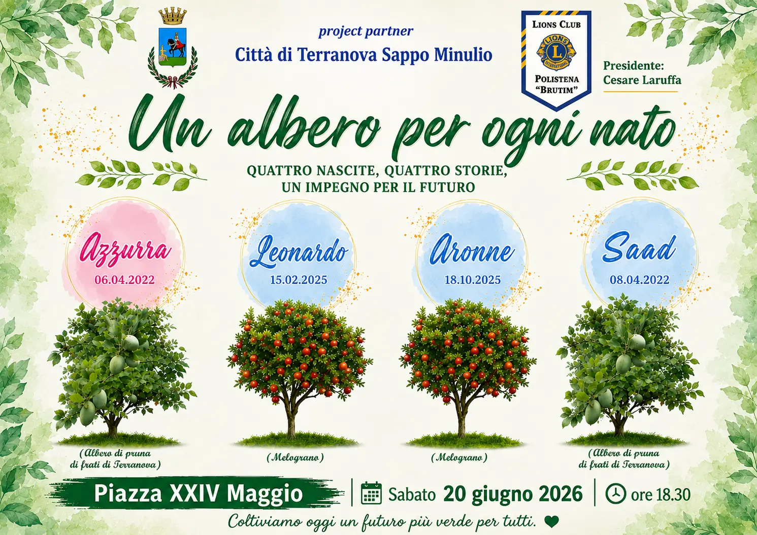 “Un albero per ogni nato”: il Lions Club Polistena “Brutium” e il Comune di Terranova Sappo Minulio insieme per un futuro più verde\n