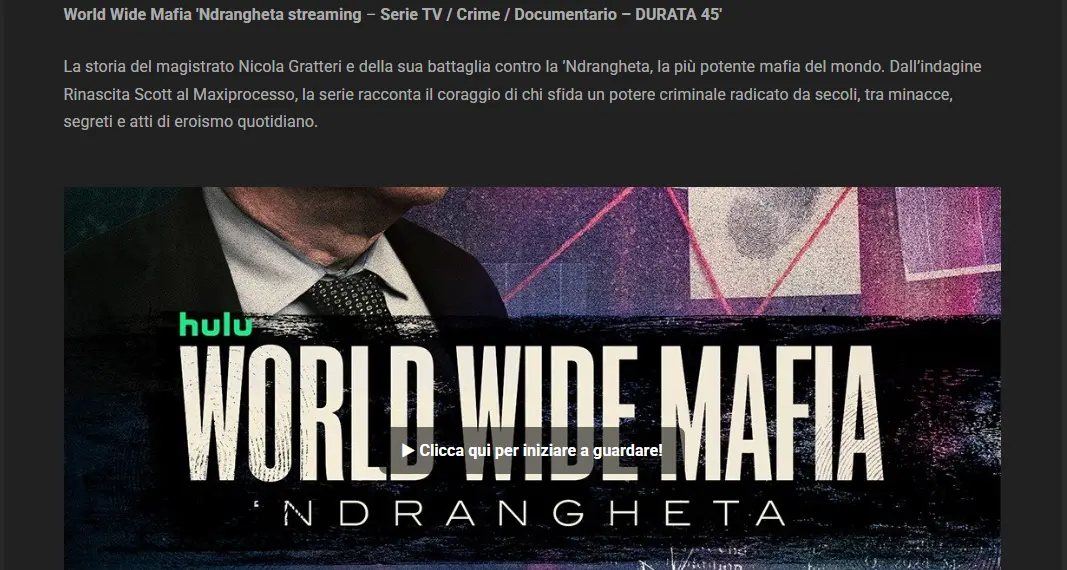 World Wide Mafia, la serie su Gratteri\u00A0sparita da Disney+ ma non dal pezzotto\n