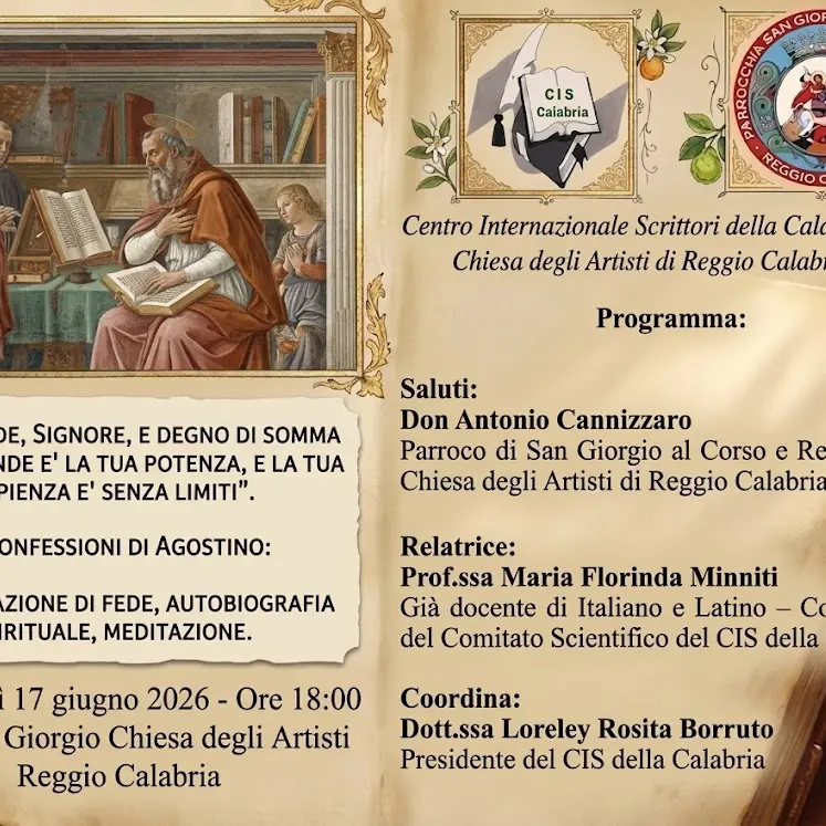 Reggio, il Cis della Calabria promuove la conferenza “Le Confessioni di Agostino: proclamazione di fede. Autobiografia spirituale, meditazione”\n