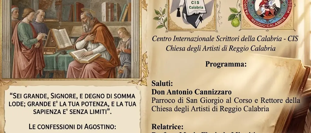 Reggio, il Cis della Calabria promuove la conferenza “Le Confessioni di Agostino: proclamazione di fede. Autobiografia spirituale, meditazione”\n