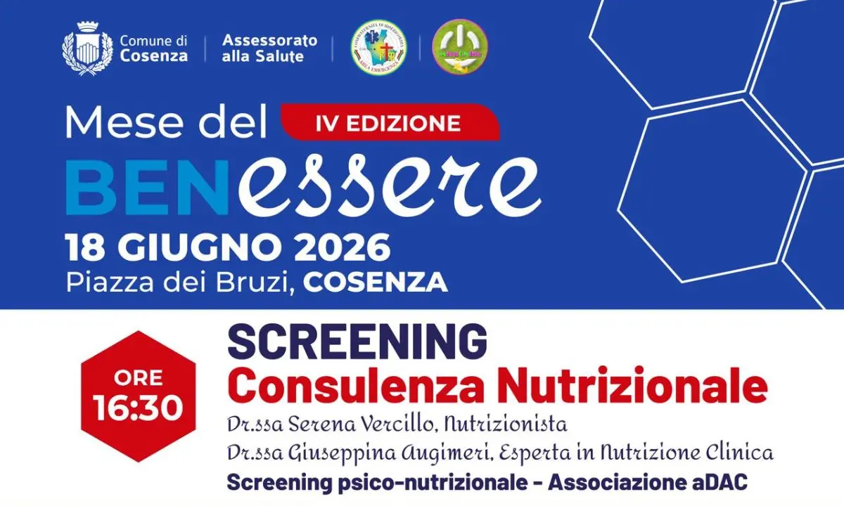 Mese del Benessere a Cosenza, nutrizione e stili di vita al centro\n