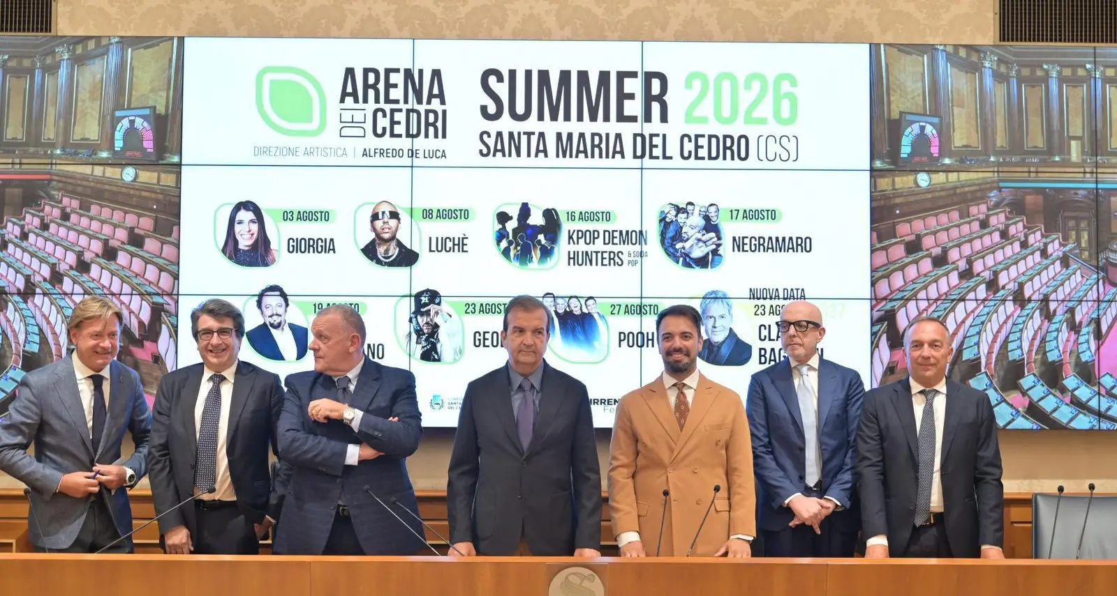 Arena dei Cedri, la Calabria si presenta al Senato: da Giorgia ai Pooh, svelato il cartellone dell'estate\n