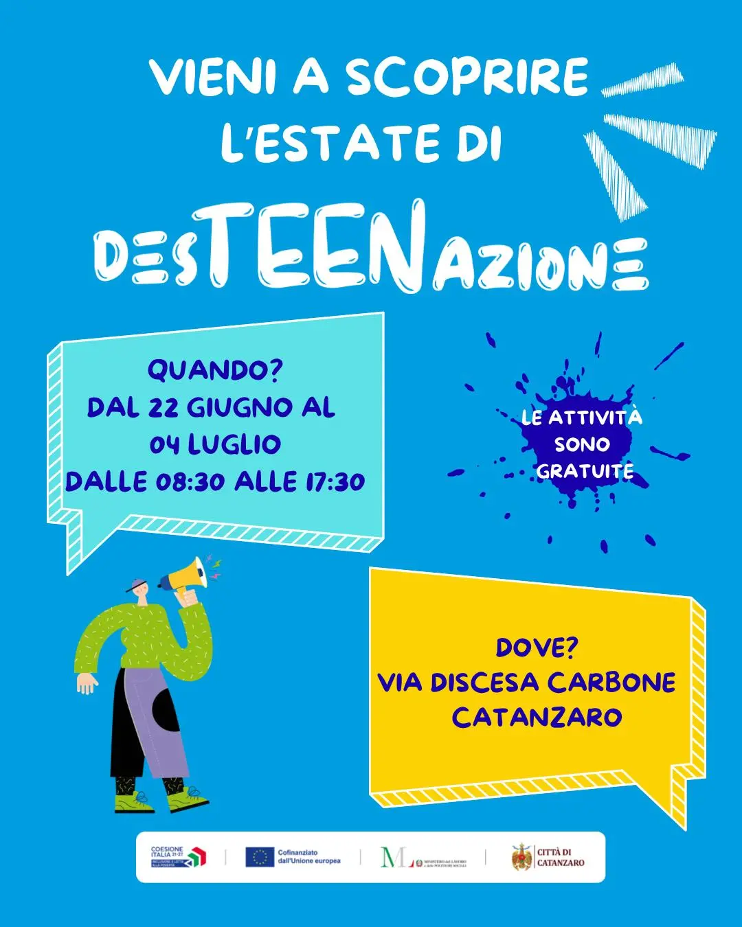 Al via il Campus DesTEENazione Catanzaro: due settimane di crescita, divertimento e partecipazione per ragazzi e ragazze dagli 11 ai 14 anni\u00A0\n