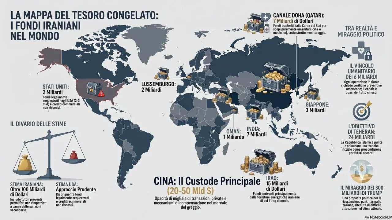 Iran, il tesoro congelato vale fino a 100 miliardi: i soldi bloccati al centro della trattativa con Trump\n