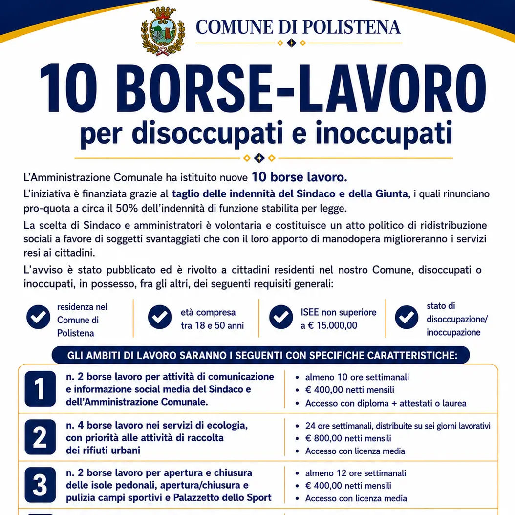 Polistena, al via 10 nuove borse lavoro finanziate dal taglio delle indennità di Sindaco e Giunta\n