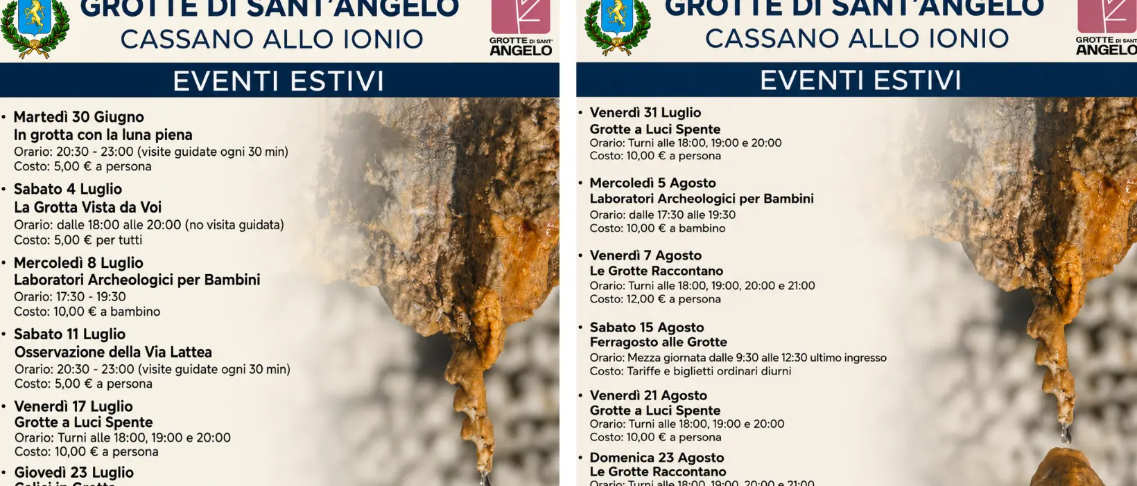 Grotte di Sant’Angelo a Cassano:\u00A0al via il cartellone degli eventi estivi tra visite guidate, laboratori e incontri\n