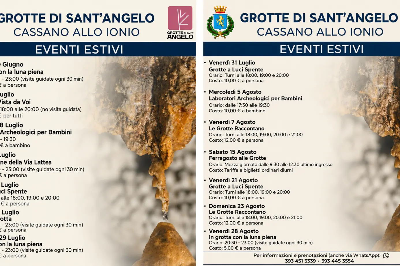 Grotte di Sant’Angelo a Cassano:\u00A0al via il cartellone degli eventi estivi tra visite guidate, laboratori e incontri\n