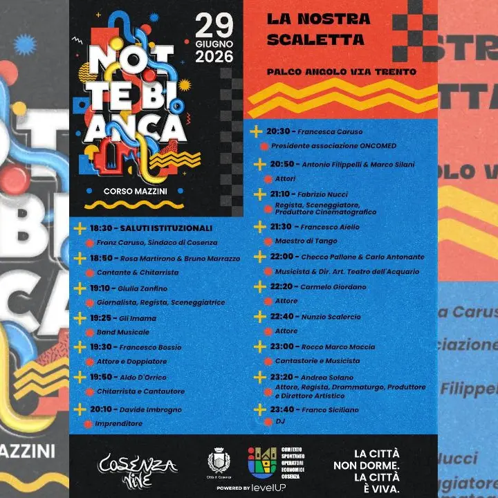 Cosenza si prepara alla Notte Bianca: musica, spettacoli e negozi aperti fino all'una\n