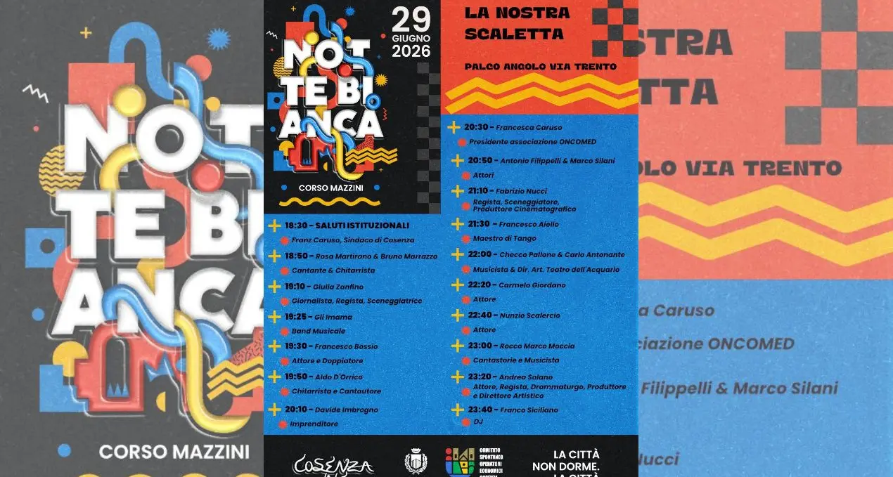 Cosenza si prepara alla Notte Bianca: musica, spettacoli e negozi aperti fino all'una\n
