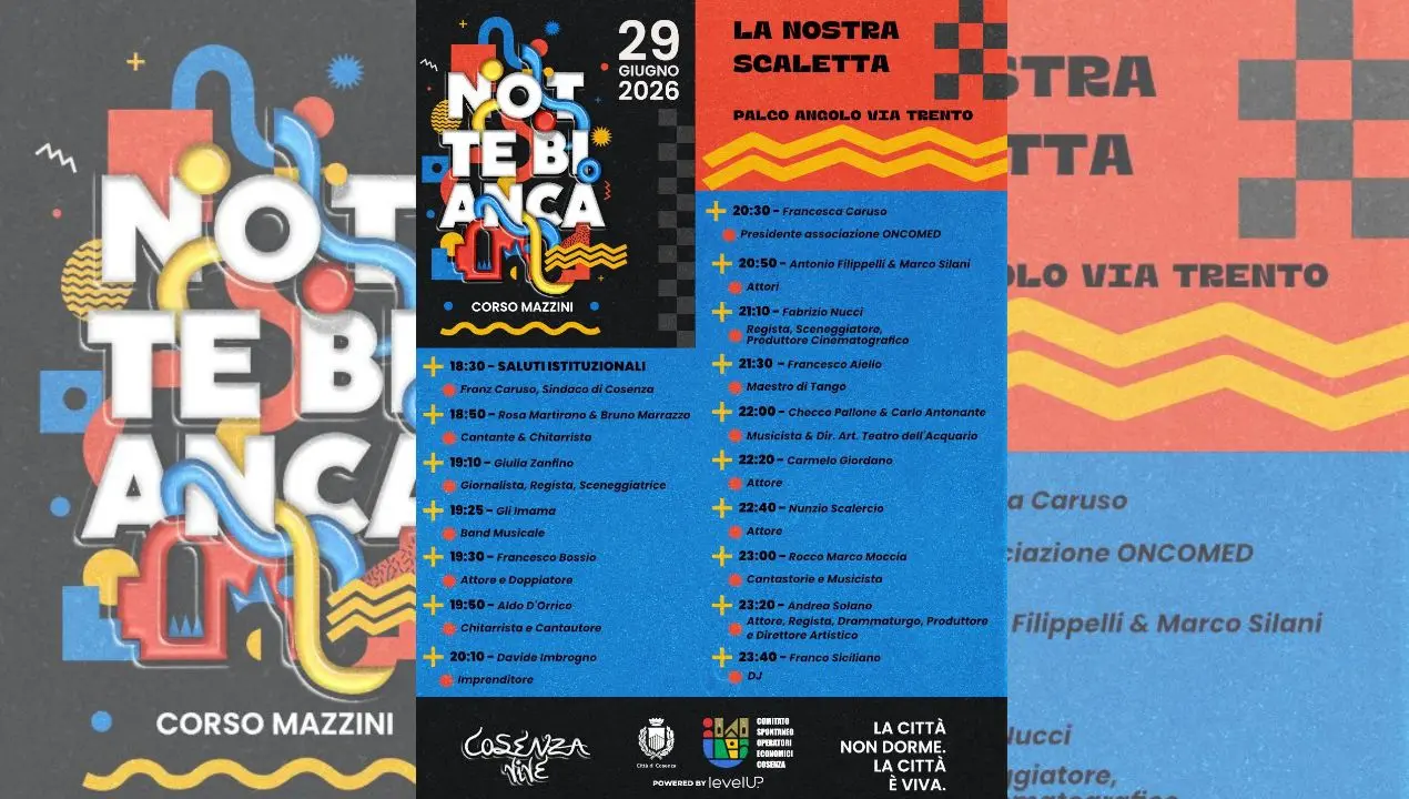 Cosenza si prepara alla Notte Bianca: musica, spettacoli e negozi aperti fino all'una\n