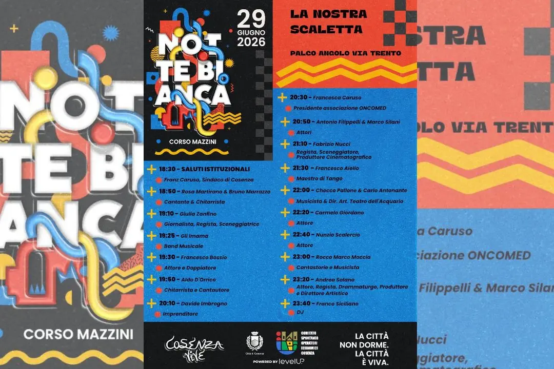 Cosenza si prepara alla Notte Bianca: musica, spettacoli e negozi aperti fino all'una\n