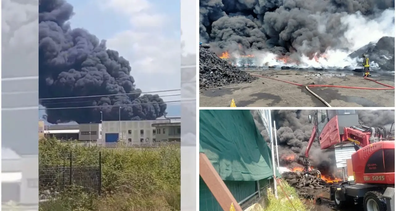 Vasto incendio in un impianto di raccolta pneumatici a Lamezia: Arpacal al lavoro per monitorare la qualità dell’aria\u00A0–\u00A0VIDEO\n